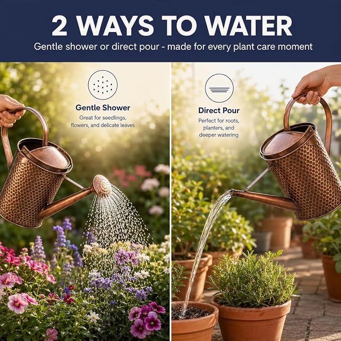 Gardenised 1 Gallon Galvanized Metal Watering Can with Removable Long Spout & Sprinkler Head for Indoor & Outdoor Use Ideal for Garden Flowers Potted Plants Houseplants Modern Home Accessories, Brown