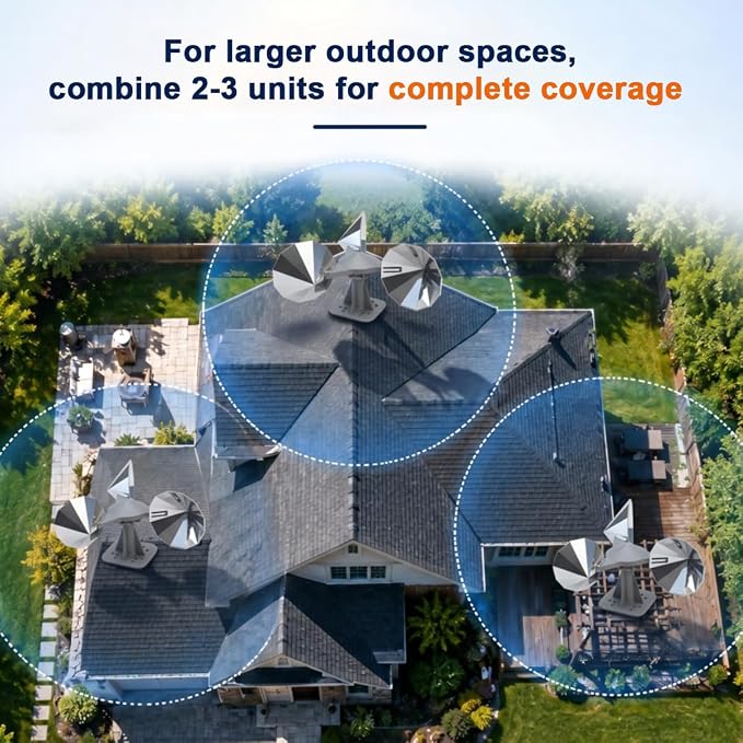 Bird Scare Reflective Device with ABS Base for Outside Patio | 3 Polygonal Double-Sided Chrome Blades, Outdoor Bird Reflectors for Pigeons Woodpeckers and Sparrows for Roof Garden Boat