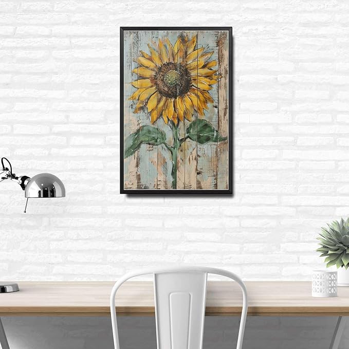 Metal Sign Tin Sign Vintage Bright Yellow Sunflower Tin Sign for Vintage Shabby Chic Interiors Weathered Texture Displays and Metal Garden Sign for Home Decor 12×16 Inches with Metal Frame