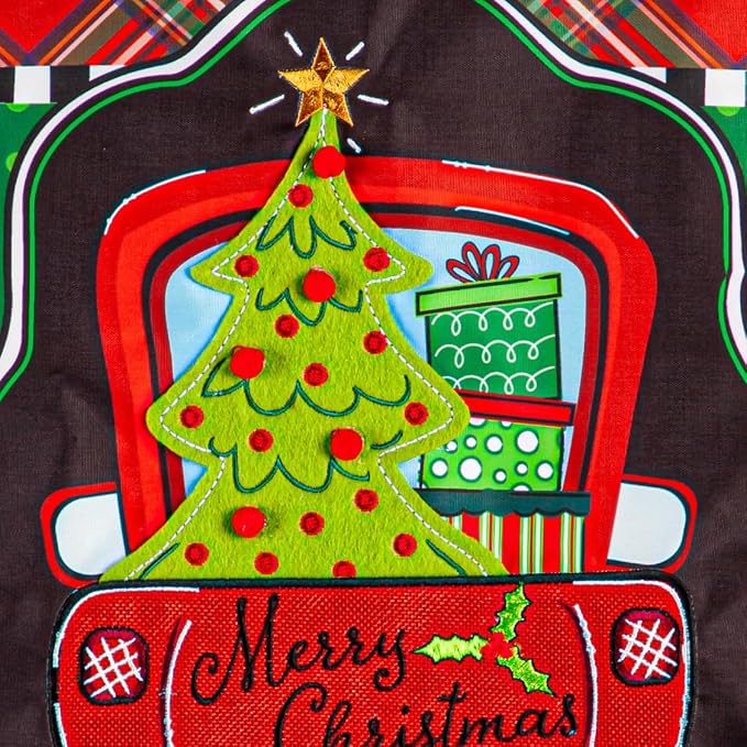 Evergreen Flag Patterned Christmas Truck Applique Garden Flag | 12x18 Inches Double Sided Christmas Garden Flag for Outside | Weather and Fade Resistant | Outdoor Flag Décor for Home, Yards and