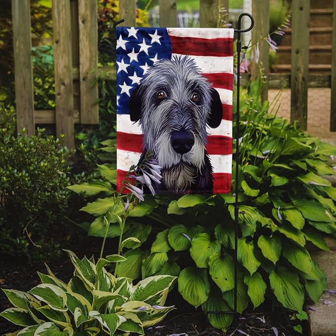 Caroline's Treasures CK6573GF Irish Wolfhound American Flag Garden Flag Mailbox Flag Decorative Yard Flag Banner Outside Patio Artwork Yard Flower Beds, Garden Size, Multicolor