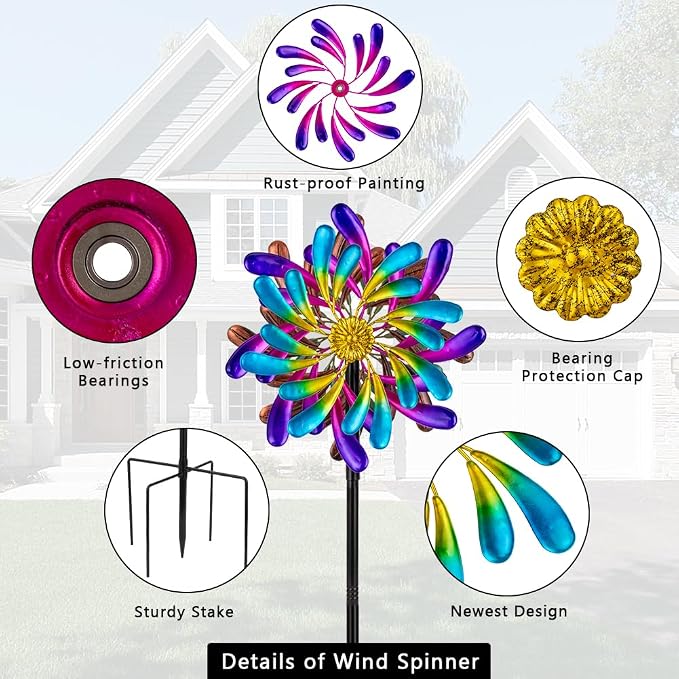 Stargarden Kinetic Wind Spinners Outdoor, 13.2 x 66 Inches Wind Spinner | Metal Windmill for Yard and Garden Decor