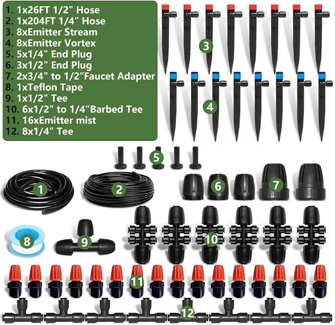 Drip Irrigation Kit for Garden, Quick-Connect Raised Bed Watering System 230FT, Plant Accessories, Drip Line Kit for Greenhouse, DIY Micro Sprinklers Set for Yard Outside,Sistema De Riego Por Goteo