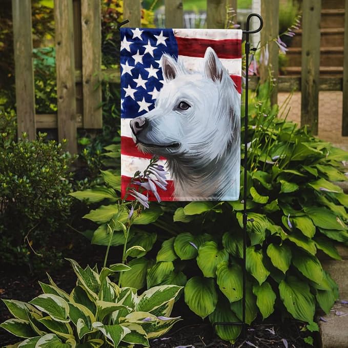 Caroline's Treasures CK6593GF Kishu Ken American Flag Garden Flag Mailbox Flag Decorative Yard Flag Banner Outside Patio Artwork Yard Flower Beds, Garden Size, Multicolor