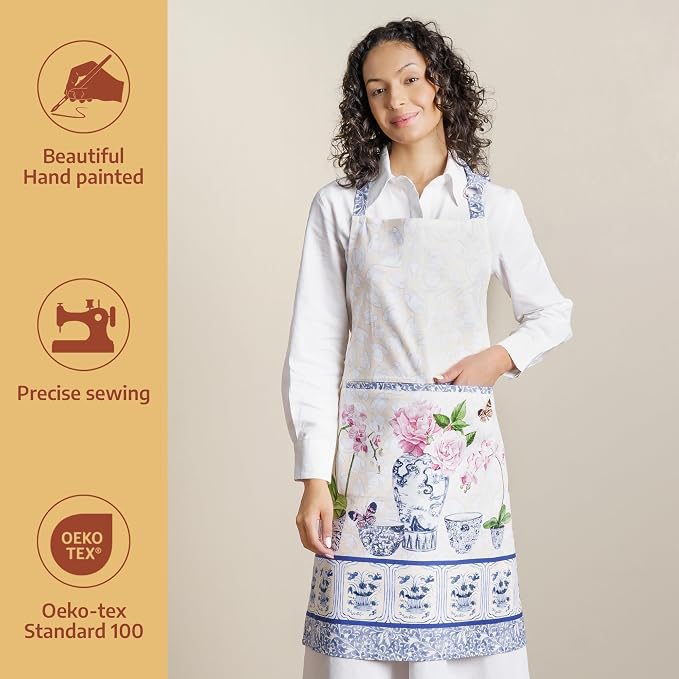 Maison d' Hermine Aprons for women with Pocket 100% Cotton (27.50"x31.50") | Adjustable Neck Strap & long ties Apron Men Chef Wedding Cooking Gardening Server Maid
