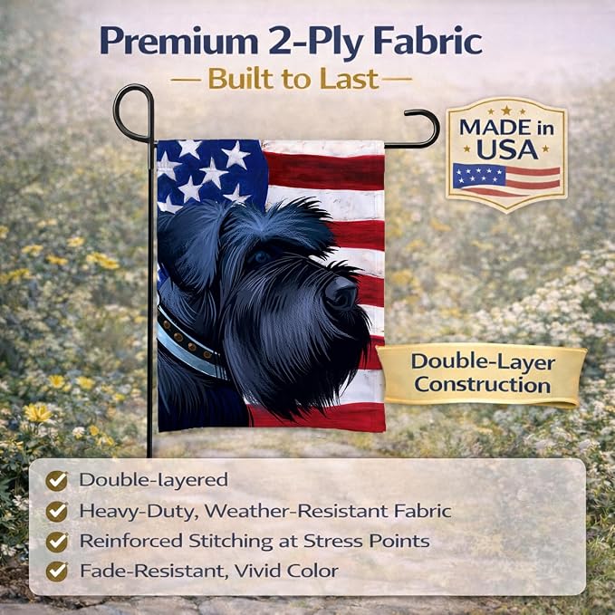 Caroline's Treasures CK6540GF Giant Schnauzer Dog American Flag Garden Flag Mailbox Flag Decorative Yard Flag Banner Outside Patio Artwork Yard Flower Beds, Garden Size, Multicolor