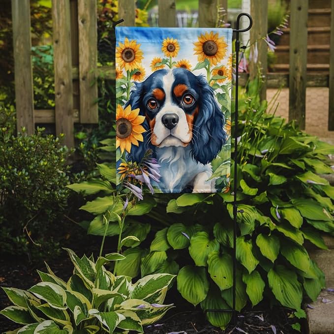 Caroline's Treasures DAC6049GF Cavalier Spaniel in Sunflowers Garden Flag Mailbox Flag Decorative Yard Flag Banner Outside Patio Artwork Yard Flower Beds, Garden Size, Multicolor