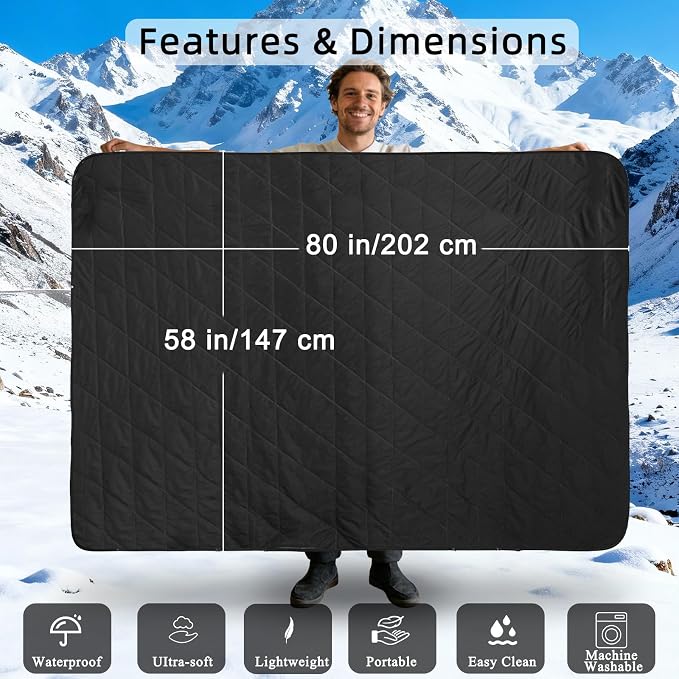 Large Waterproof Outdoor Camping Blanket 80 x 58 inch | Fleece Picnic Blankets Windproof Travel Stadium Blanket for Beaches Pets Car Camp Picnic Mat for Both Cold & Warm Weather