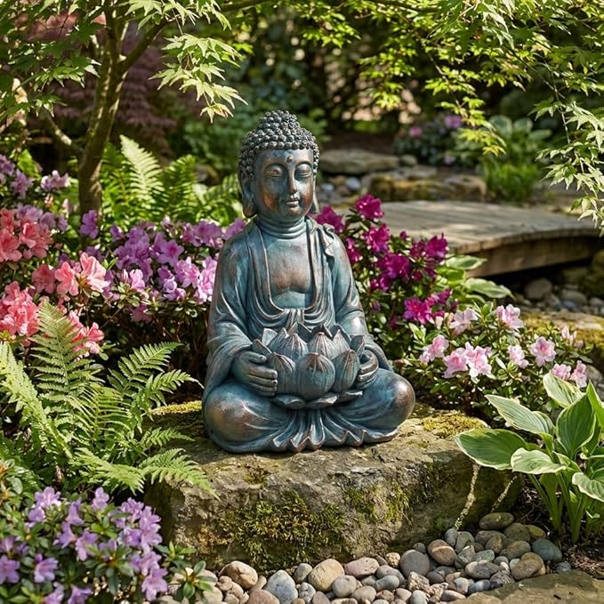 TERESA'S COLLECTIONS Meditating Buddha Statue for Garden Decor with Outdoor Solar Lights, Large Resin Outdoor Decor Garden Statue Sculpture for Home Lawn Yard Decor Gifts for Mom, 10.4''