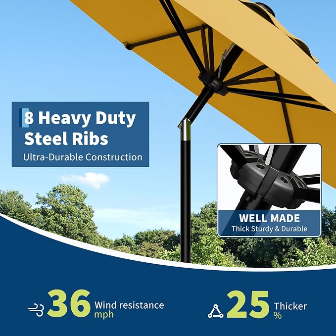 Garvee 10FT Patio Umbrella - Outdoor Table Umbrella with Smooth Crank Lift, Push Button Tilt and 8 Sturdy Ribs - Market Umbrella UV Protection Waterproof for Pool, Deck, Yard, Garden