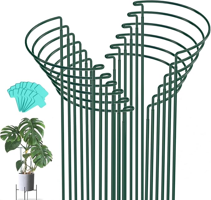 Joyhalo 12 Pack Plant Support Stakes, 24 Inch Plant Stakes for Outdoor Plants, Peony Cage with 15 Pcs Green Lables, Peony Cages and Supports, Peonies Support Cages Flower Stakes for Plants