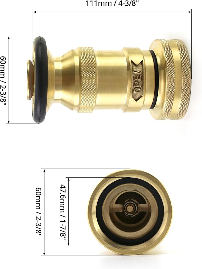 QWORK 1-1/2" NST/NH Brass Fire Hose Spray Nozzle, Heavy Duty Fire Equipment, Industrial Jet Fog Nozzle 85 gpm 100 psi