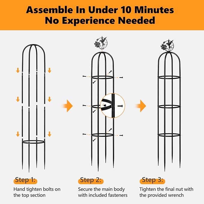 Elegant Outdoor Garden Trellis for Climbing Plants with All Premium Metal | Floral Bird Topper 5.9ft Tall, 7.7lbs Heavy Duty, Collapse Proof, Solid & Stable, for Outdoor Flower Vine Vegetable Support