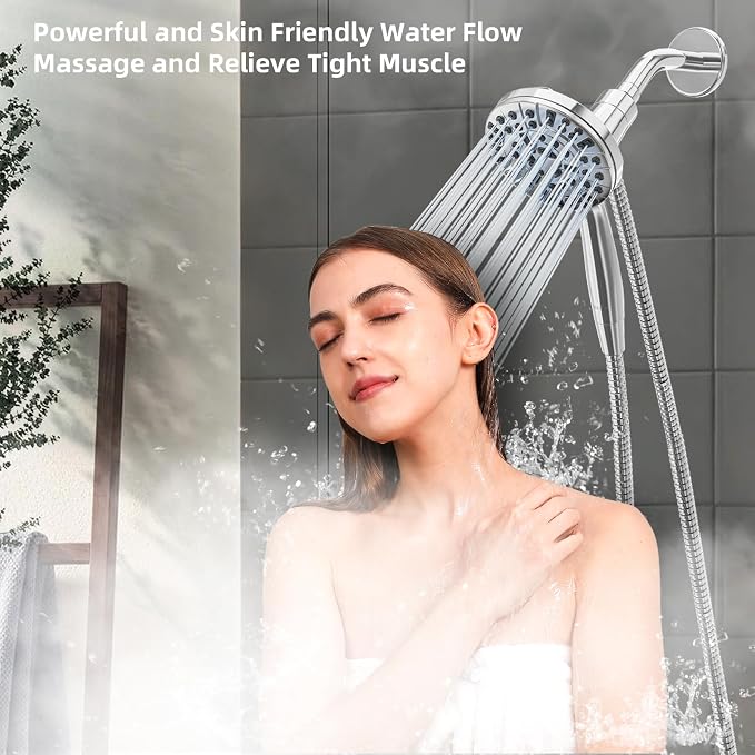 BESAQUO Shower Head, 9 Settings High Pressure shower head with handheld, Built-in Pause Mode & Power Wash, Non-Clogging Nozzles, 6ft Hose,Bracket (Premium Chrome, Magnetic 9 Settings)