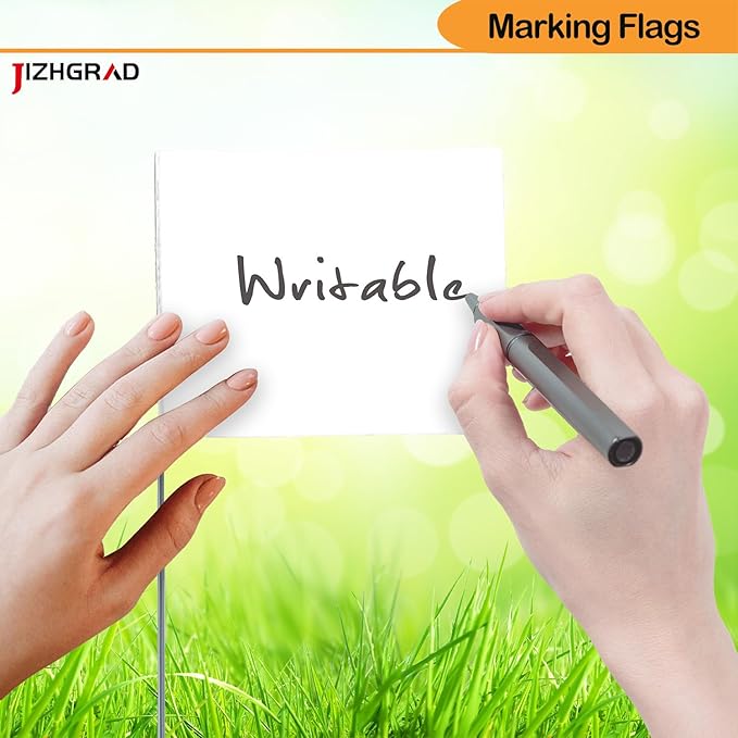 100Pack White Marking Flags, JIZHGRAD 16x4x5 Inch Marker Flags Use for Yard & Lawn, Boundary & Dog Training, Survey & Landscape, Sprinkler & Surveyor, Garden & Construction, High Visibility, Sturdy, Versatile, UV & Weather Resistant