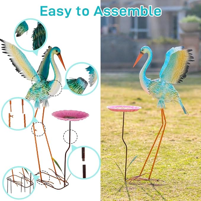 39" Garden Statue Extra Large Heron Sculpture | Metal Yard Art Lawn Ornament Outdoor Decor Backyard Pond Porch Patio Landscape 3 U Stakes Windproof Bird Lover Gift