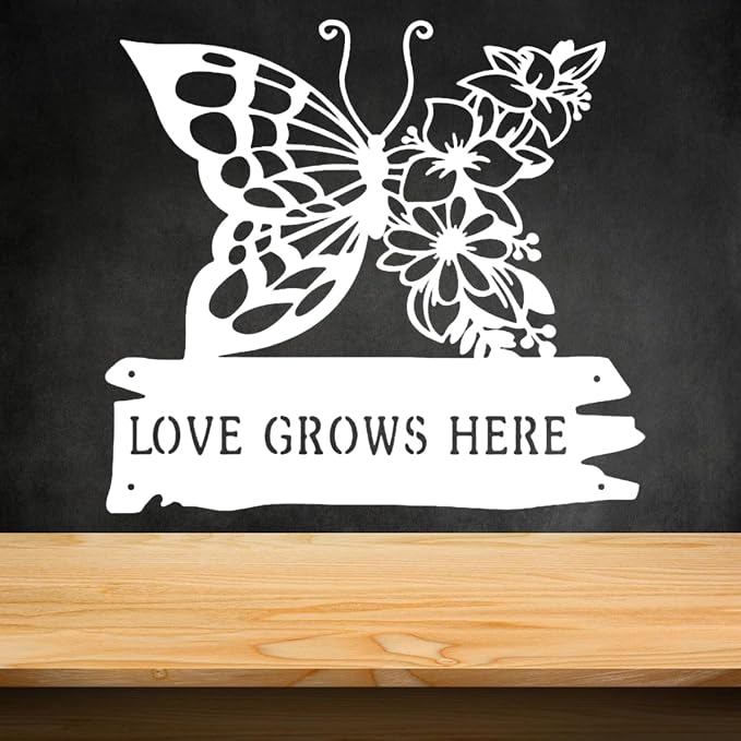 CFC0121320 Butterfly Garden Metal Sign, Personalized Flower Garden Plaque, Outdoor Decoration for Potting Shed, Customized Name for Women Men Mom Grandma Grandpa