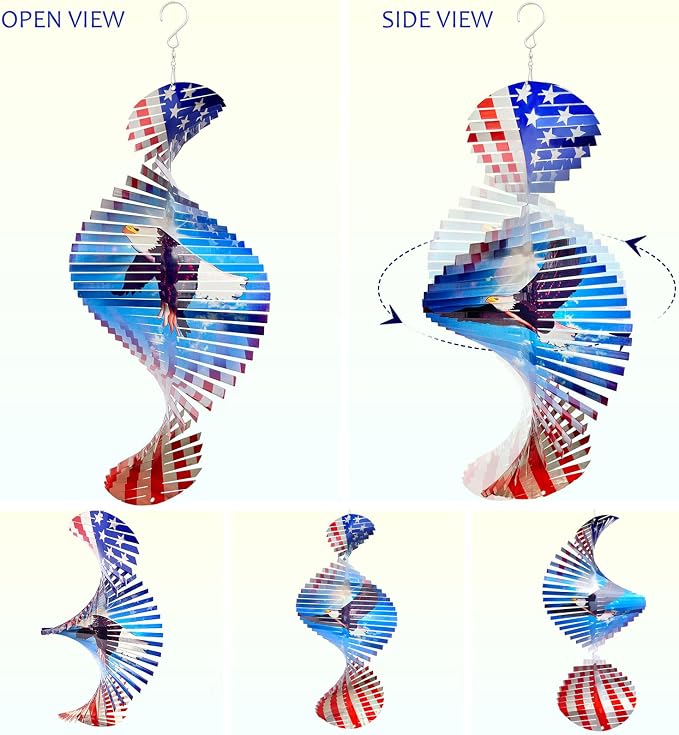 Aoedelyart Wind Spinners Outdoor Creates a Soaring Eagle Effect, 3D American Flag Eagle Wind Spinner Hanging Independence Day/Memorial Day Decorations,Gifts for Men/Women,15in Garden Decor,Yard Art