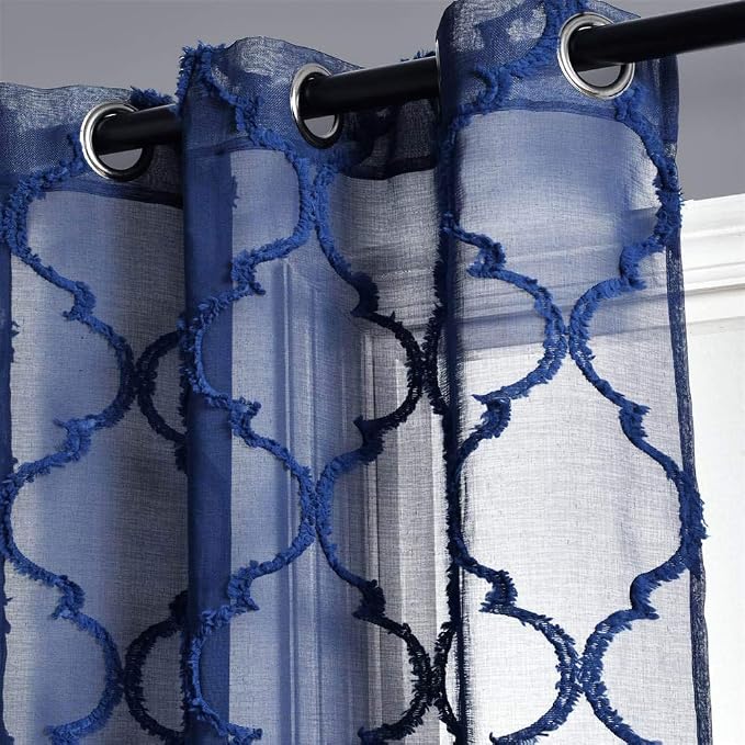 Lush Decor Navy Avon Trellis Grommet Sheer Window Curtain Panel Pair (84" x 38")