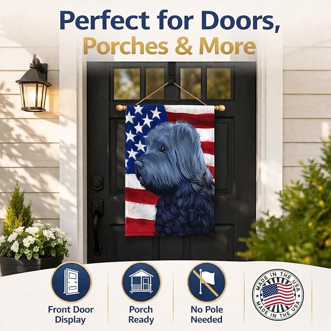 Caroline's Treasures CK6453CHF Bouvier des Flandres American Flag House Flag Large Porch Sleeve Pole Decorative Outside Yard Banner Artwork Wall Hanging, Polyester, House Size, Multicolor