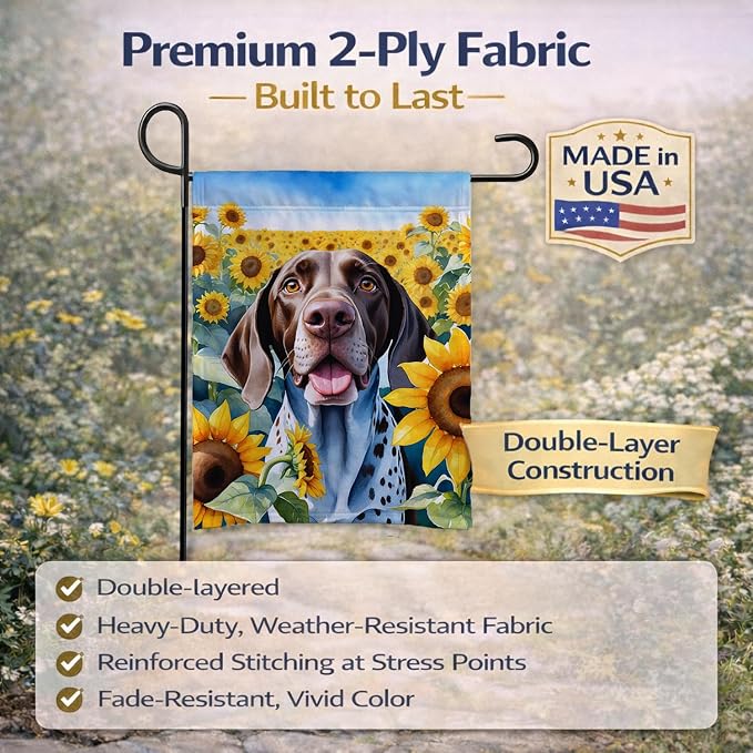 Caroline's Treasures DAC6085GF German Shorthaired Pointer in Sunflowers Garden Flag Mailbox Flag Decorative Yard Flag Banner Outside Patio Artwork Yard Flower Beds, Garden Size, Multicolor