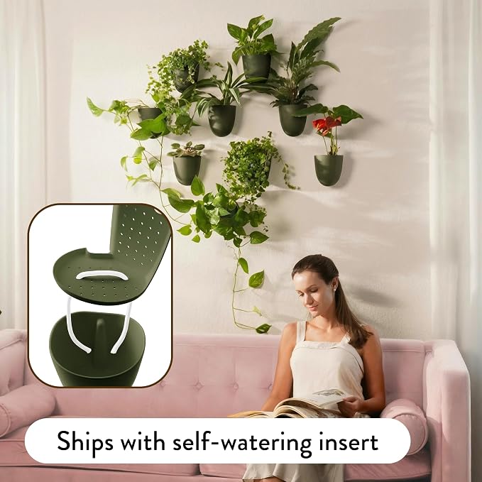 Make Good PlantPod Luxe Self-Watering Wall Planters (Set of 3, Forest Green) - Easy to Water and Install - Lightweight - Design Your Own Vertical Garden - Wall Planters for Indoor Plants