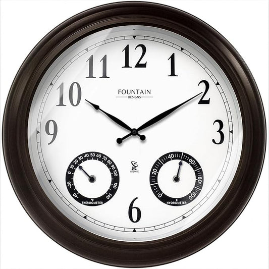 20" Evander Large Outdoor Atomic Wall Clock with Temperature & Humidity, Waterproof Outdoor Clock Thermometer Combo for Patio, Pool and Garden Decor,Oil Rubbed Bronze Black