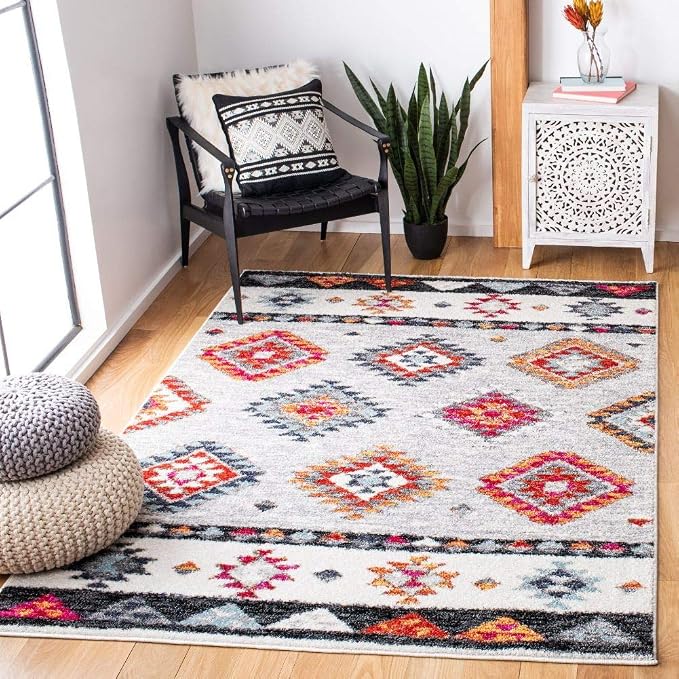 SAFAVIEH Adirondack Collection Area Rug - 9' x 12', Grey & Red, Boho Tribal Design, Non-Shedding & Easy Care, Ideal for High Traffic Areas in Living Room, Bedroom (ADR245F)