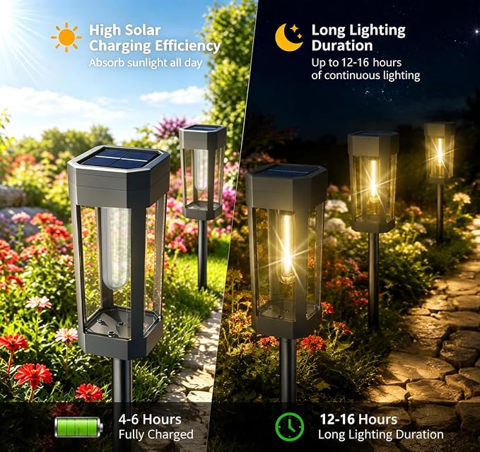 Solar Lights Outdoor Waterproof – 12 Pack Solar Powered Garden Pathway Lights - IP65 LED Landscape Lighting for Walkway Patio Lawn Yard Porch Decor