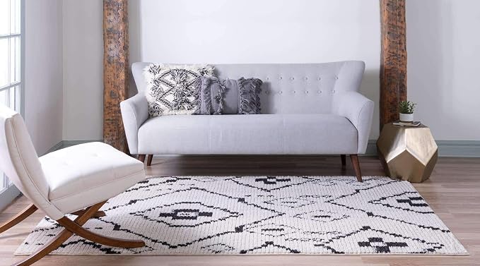 Unique Loom Morocco Collection Tribal, Southwestern, Bohemian Area Rug (9' 0 x 12' 0 Rectangular, Ivory/Black)