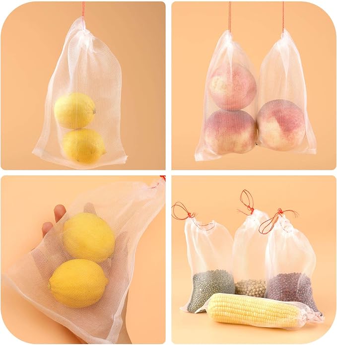 Kikhope Fruit Protection Bags, 6"x4" White Garden Netting Cover Bags 100Pcs | Fruit Netting Bags with Drawstring, Fruit Protection Netting Bags, Insect Bird Netting, Pest Barrier Bags, Garden Net