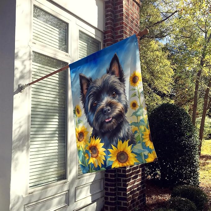 Caroline's Treasures DAC6043CHF Cairn Terrier in Sunflowers House Flag Large Porch Sleeve Pole Decorative Outside Yard Banner Artwork Wall Hanging, Polyester, House Size, Multicolor