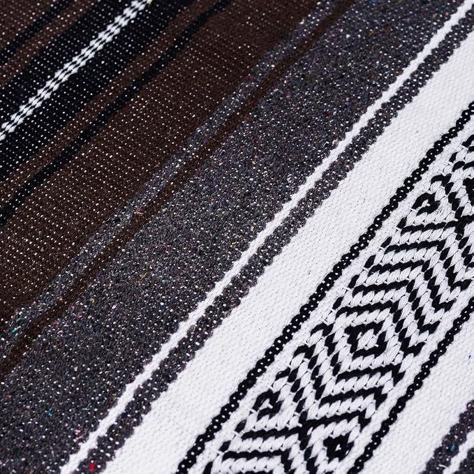 Airooglee 69" L x 51" W Large Mexican Blanket - Perfect as Yoga Outdoor Beach Serape Picnic Camping Blanket, Woven Blanket, Boho Home Décor - Grey
