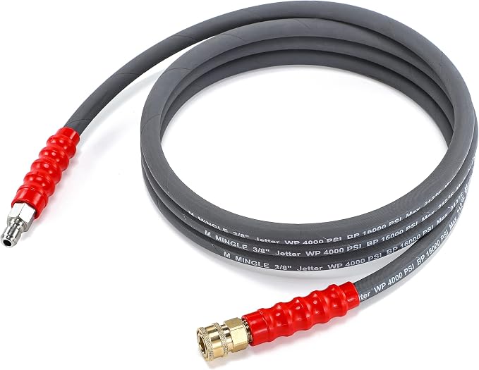 M MINGLE Pressure Washer Jumper Hose, 10 FT Whip Hose for Power Washer | 3/8 Inch Quick Connect, Hot & Cold Water Compatible, Connect Pump to Hose Reel
