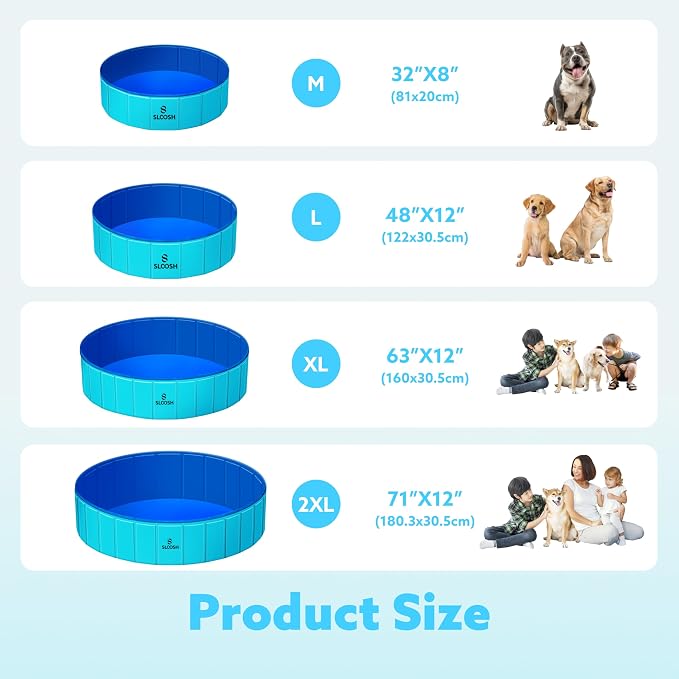 SLOOSH Foldable Dog Kiddie Pool - Portable Hard Plastic Doggie Swimming Pool, Anti-Slip Collapsible Pets Bath Tub Suitable for Kids Indoor Outdoor Backyard Use (Blue, 48" x 12")