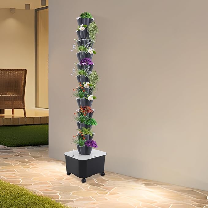 Hydroponic Grow Tower 12 Tiers 60 Holes, 6.6Gal Indoor Vertical Garden System with Water Pump, Automatic Water Circulation - Garden Hydroponic Growing Kit for Leafy Vegetables, Herbs, Strawberries