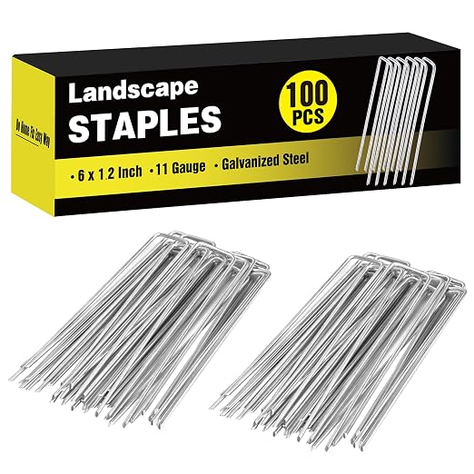 HongWay 100 Pack 6 Inch Landscape Staples, Galvanized Garden Stakes 11 Gauge U-shaped Tent Stakes Yard Pins Plant Cover Stakes Ground Staples for Landscaping Fabric, Lawn, Turf, Fence, Irrigation Hose