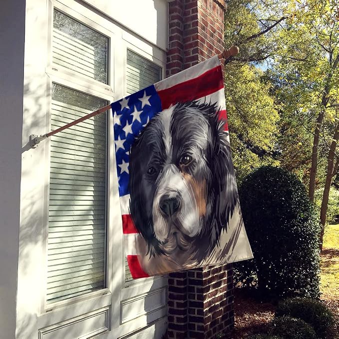 Caroline's Treasures CK6669CHF Pyrenean Mastiff Dog American Flag House Flag Large Porch Sleeve Pole Decorative Outside Yard Banner Artwork Wall Hanging, Polyester, House Size, Multicolor