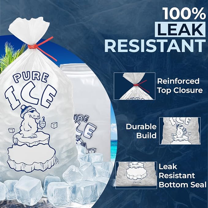 Ice Bags 10 lb, 1000 Count – Wicketed with Twist Ties – Bulk Ice Bags for Ice Machines & Commercial Use – Fits Ice Bagger Machines – Plastic Wicket – By Interplas