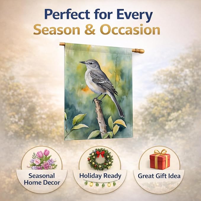 Caroline's Treasures Florida Northern Mockingbird House Flag Large Porch Sleeve Pole Decorative Outside Yard Banner Artwork Wall Hanging, Polyester, House Size, Multicolor