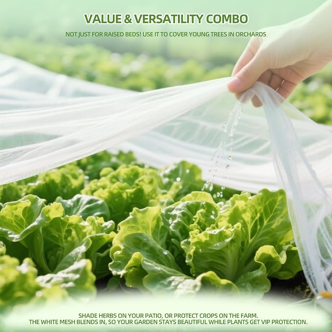 Garden Netting for Raised Beds, YTJ Raised Bed Bird Netting Pest Barrier Screen, UV -Resistant, Protect for Vegetables, Fruit & Flower Protection (2Pcs White, 4×2×1FT)