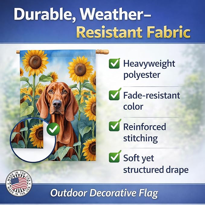 Caroline's Treasures DAC6148CHF Redbone Coonhound in Sunflowers House Flag Large Porch Sleeve Pole Decorative Outside Yard Banner Artwork Wall Hanging, Polyester, House Size, Multicolor