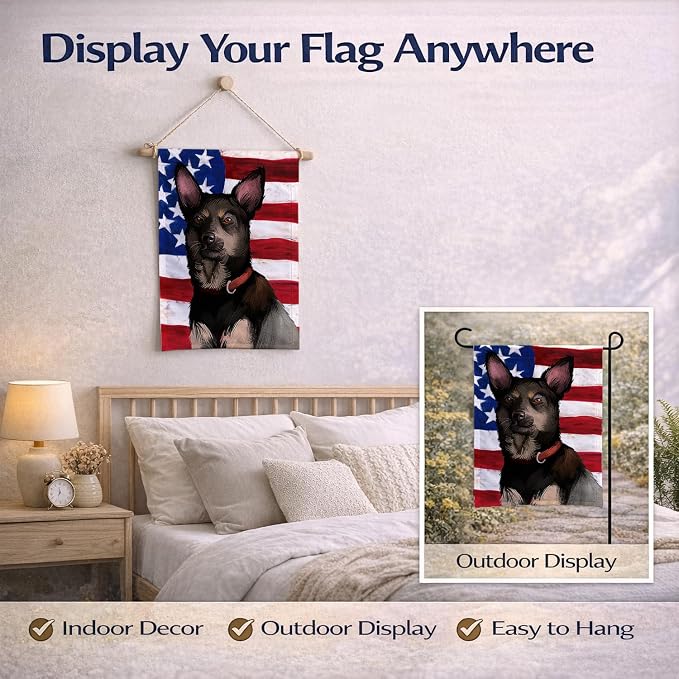Caroline's Treasures CK6411GF Australian Kelpie American Flag Garden Flag Mailbox Flag Decorative Yard Flag Banner Outside Patio Artwork Yard Flower Beds, Garden Size, Multicolor
