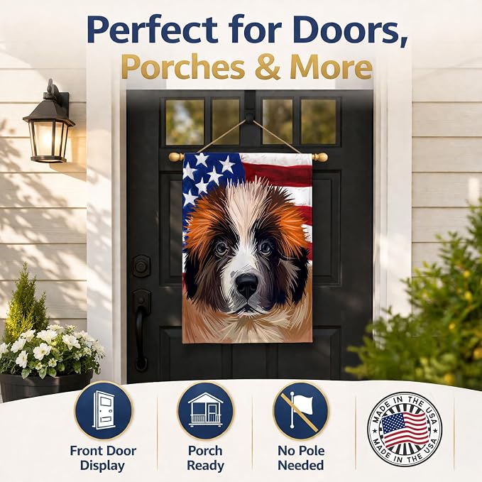 Caroline's Treasures CK6622CHF Moscow Watchdog Dog American Flag House Flag Large Porch Sleeve Pole Decorative Outside Yard Banner Artwork Wall Hanging, Polyester, House Size, Multicolor