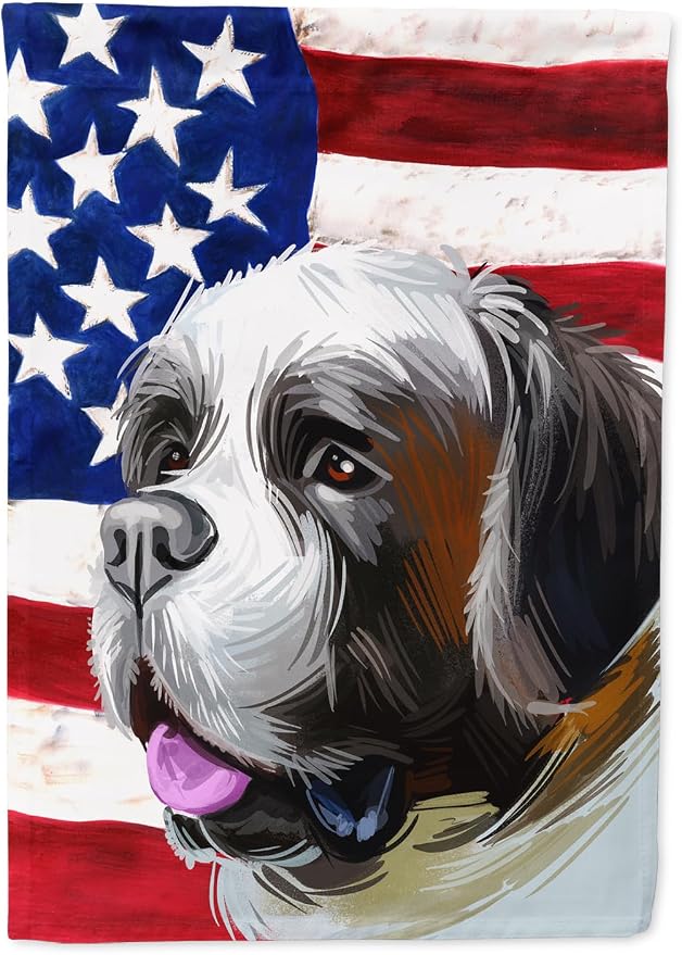 Caroline's Treasures CK6722GF Saint Bernard American Flag Garden Flag Mailbox Flag Decorative Yard Flag Banner Outside Patio Artwork Yard Flower Beds, Garden Size, Multicolor