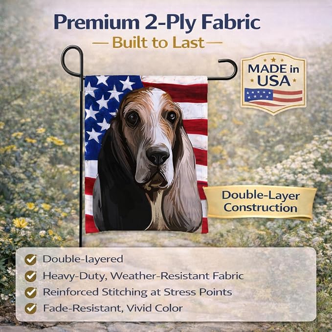 Caroline's Treasures CK6717GF Southern Hound Dog American Flag Garden Flag Mailbox Flag Decorative Yard Flag Banner Outside Patio Artwork Yard Flower Beds, Garden Size, Multicolor