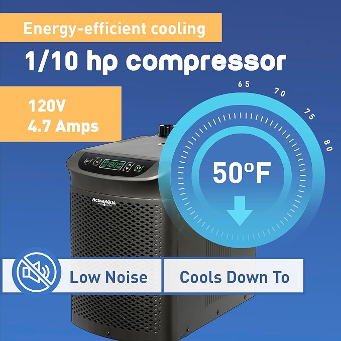Active Aqua 0.10 HP Water Chiller with Boost | Cold Plunge & Ice Bath Cooler | Digital Temp Control | Fresh & Salt Water, Hydroponics, Aquariums | 10–40 Gal
