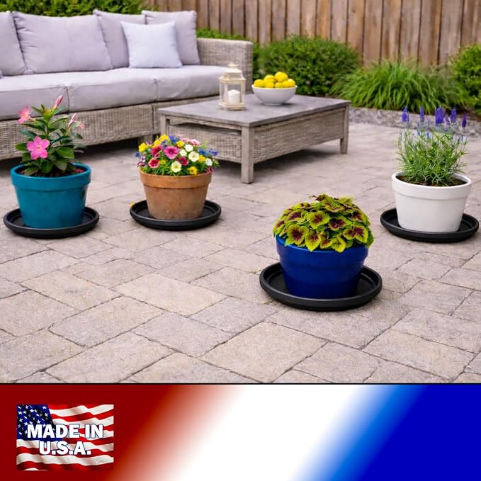 10 Inch Plant Pot Tray USA Made – Durable Plastic Flower Pot Saucer – Plant Water Catcher for Indoor Outdoor Garden (6, Midnight Black)