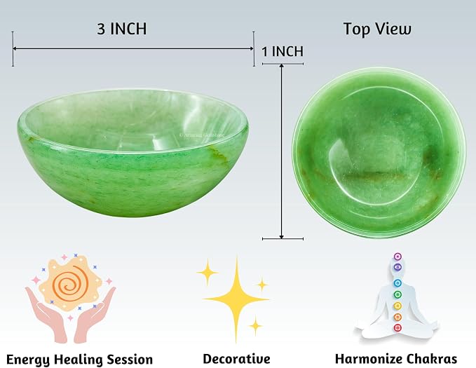 Green Aventurine (Light) Crystal Bowl - 3 Inch Decorative Bowls for Room and Home Decor - Gemstone Healing Crystals for Elegant Display, Positive Energy Balance and Gift