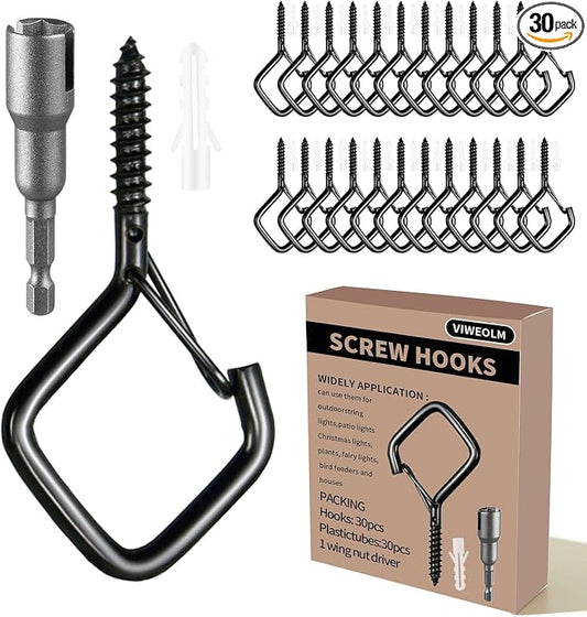 30 Pcs Black Eye Hooks Screw Heavy Duty,Ceiling Hooks for Hanging Plants,String Lights,Cup,Wind Chime,Bird Feeders. Plant Hanger Indoor&Outdoor